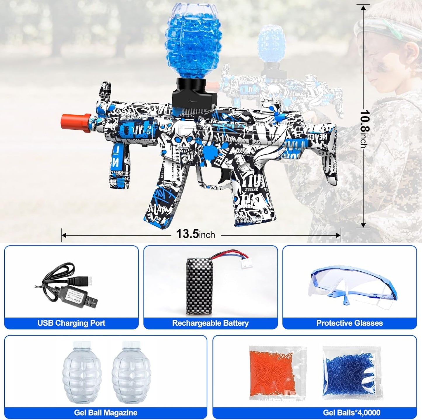 Anstoy Gel Ball Blaster, Splat Gun Automatic for Orbeez Water Gun for Outdoor Shooting Team Game, Christmas, Halloween, Birthday Gifts for Ages 14+ (Blue)