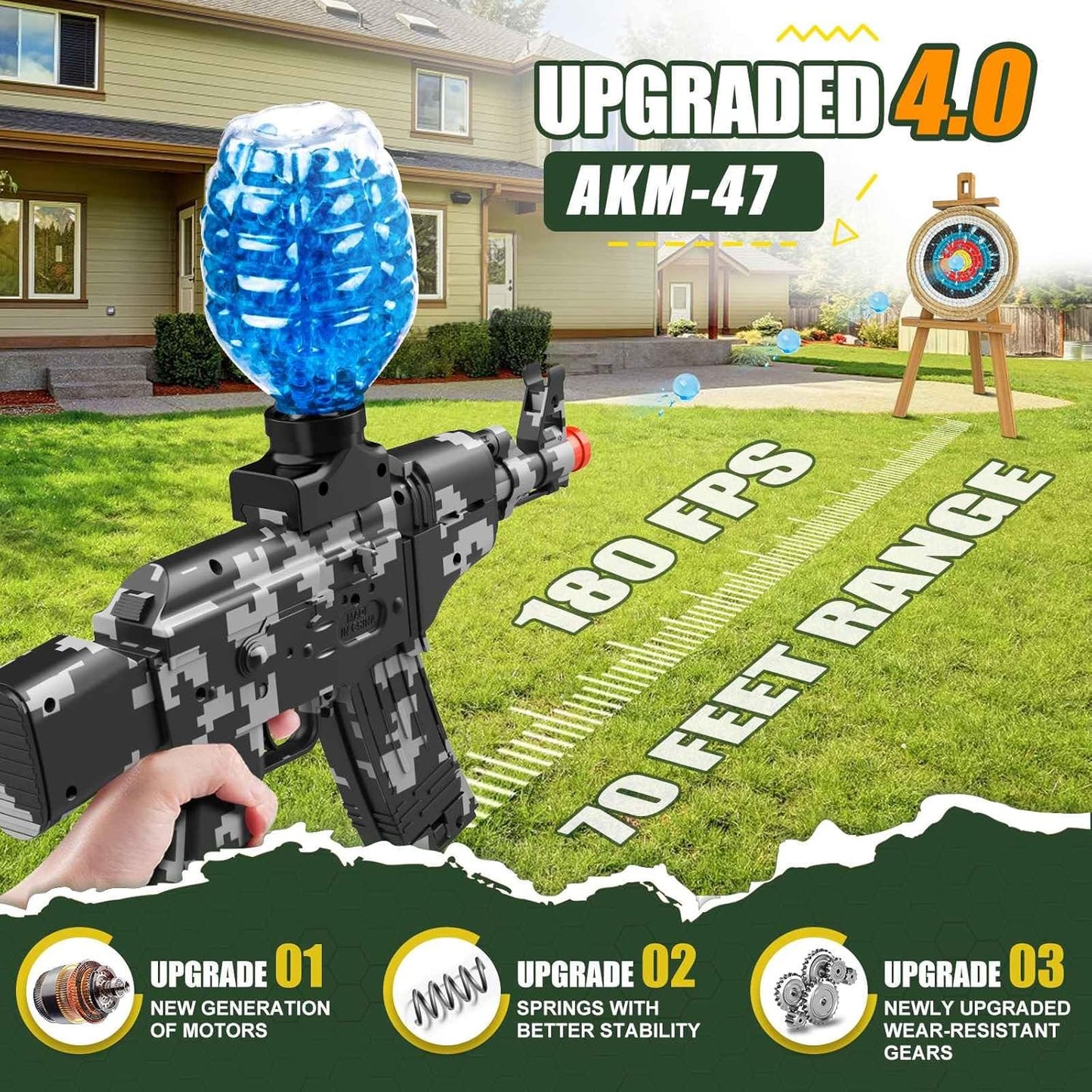 Anstoy Splat Gun Electric with Gel Ball Blaster AEG AKM-47 Splatter Ball Blaster for Outdoor Activities-Fighting Shooting Team Game Ages 14+(Halloween)